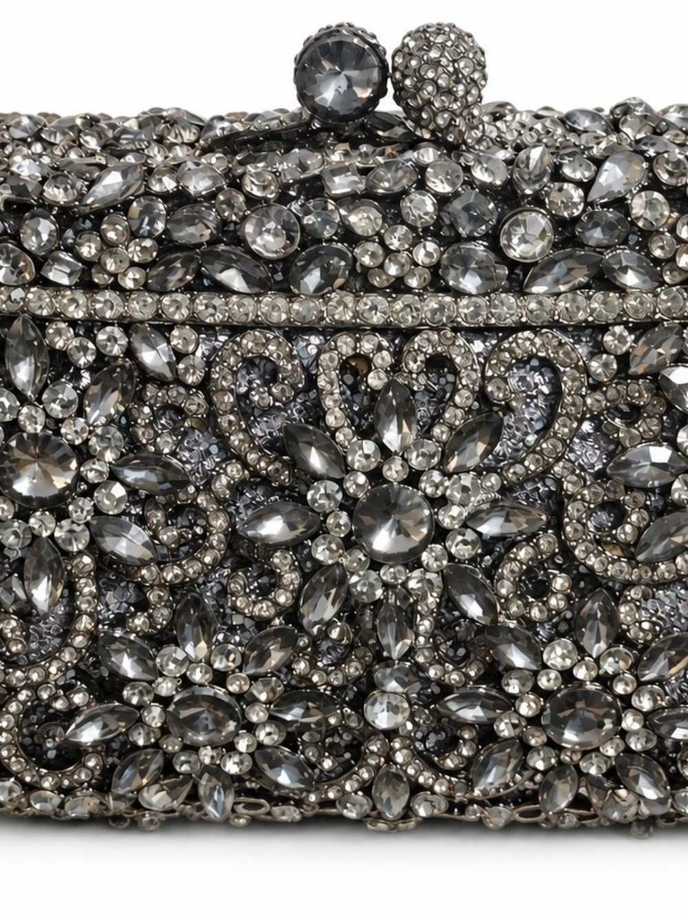 NWT Vintage Fawziya Gunmetal Rhinestone Intricate Evening Bag "Fabulous!" - Picture 7 of 16